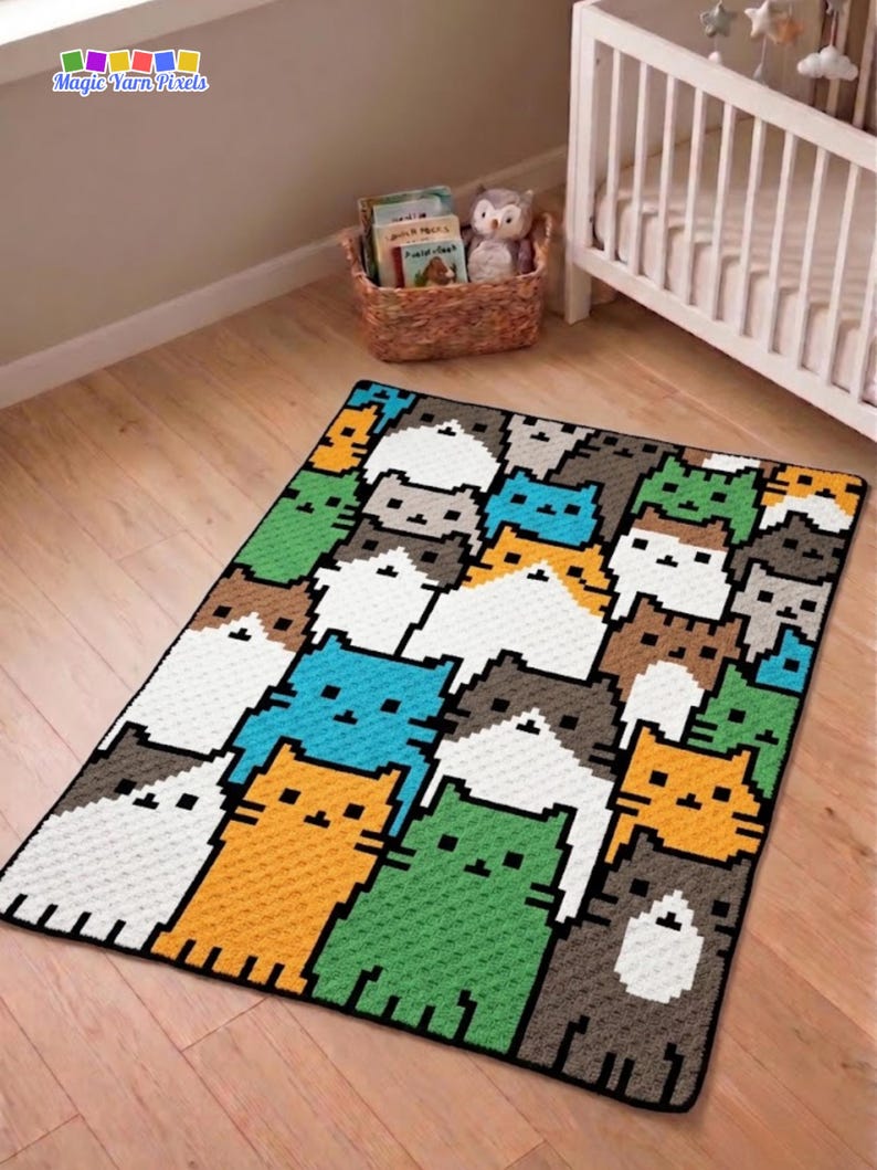 Cat Blanket Pattern PDF | Crowded Feline C2C Graphgan Chart | Animal Home Decor | Graph & Written Instructions
