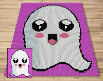 ハロウィンの幽霊の編み図 - C2C、タペストリー、ブランケットの図案（PDF）