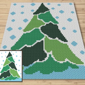 Christmas Tree With Snow Pattern Graph + Written Pattern For C2C & Tapestry Crochet - Christmas Crochet Pattern - Christmas Tree C2C Blanket