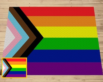 Schema per realizzare la bandiera Pride all'uncinetto - C2C, arazzo, maglia (download digitale)