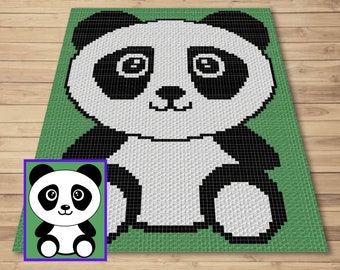 Boy Baby Panda Graph Pattern C2C and Tapestry Crochet Panda Bear  Graphgan-Kawaii Panda Crochet Blanket-C2C Crochet Panda Baby Blanket Gift