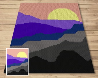 Mountain Sunset Graph and Pattern C2C & Tapestry Crochet - Boho Sunset C2C Graphgan Crochet Mountains Blanket - C2C Boho Baby Blankets Gifts