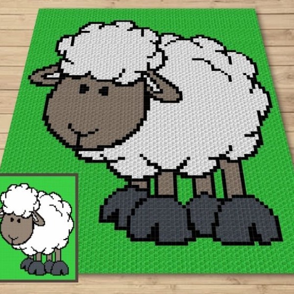 Cute Lamb Graph + Written Pattern For C2C & Tapestry Crochet - Lamb C2C Crochet Pattern - Sheep C2C Blanket - Animal Baby Afghan Baby Shower