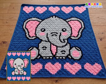 Baby Elephant Blanket Crochet Pattern PDF | C2C Graph & Written Instructions | Safari Nursery Decor | Baby Shower Gift