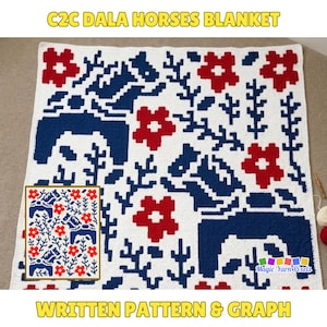 Dala Horse C2C Blanket Pattern PDF | Scandinavian Folk Art Theme Nursery Gift | Winter Afghan | Graph & Written Instructions