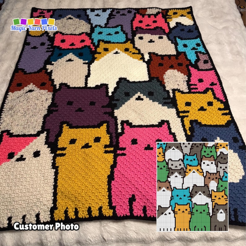 Crowded Cats Graph + Pattern C2C and Tapestry Crochet | Crochet Cat Blanket Cat Lady Crochet Afghan Cat Mama Gifts C2C Blanket Fur Baby Cats