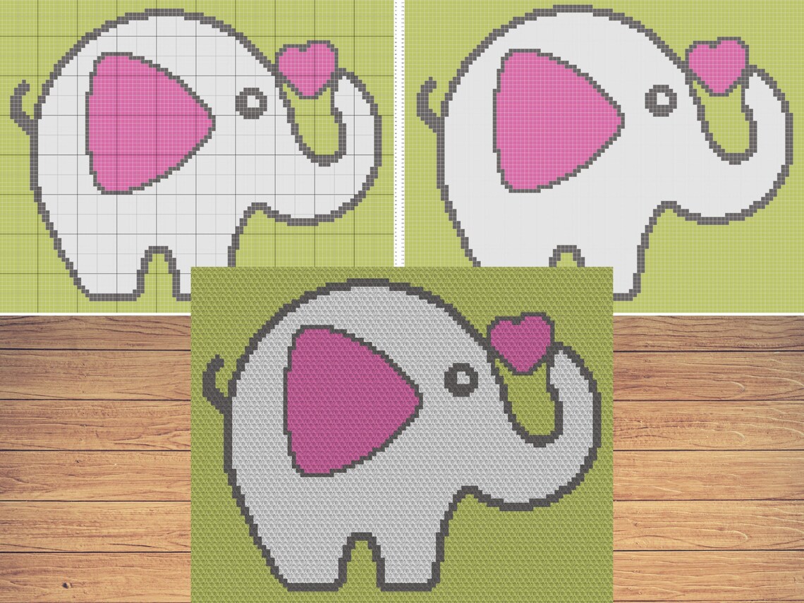 Elephant Graphgans Elephant Love Crochet Graphgan Pattern – C2C Tapestry Blanket (digital ...