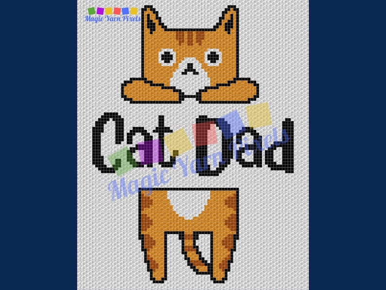 Cat Dad Kitty Graph & Pattern C2C and Tapestry Crochet Crochet Cat Boy Graphgan Cat Dad Crochet Blanket Cat Owner Gift C2C Kitty Blanket image 4