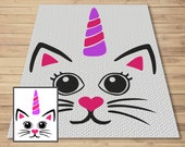 Cute Caticorn Face Graph & Pattern C2C and Tapestry Crochet - Crochet Unicorn Graphgan Cat Unicorn Crochet Blanket C2C Cat Blanket Gift Baby