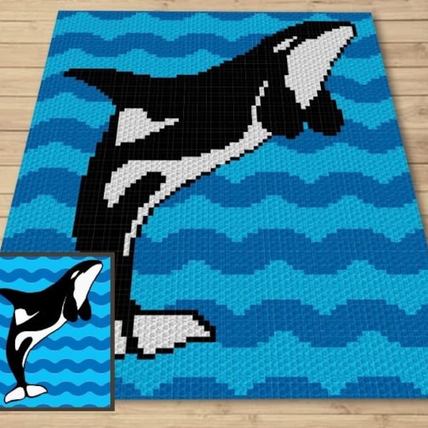 Ocean Orca Whale Graph + Written Pattern For C2C & Tapestry Crochet - Killer Whale C2C Graph - Whale Crochet Blanket - Animal Baby Blanket