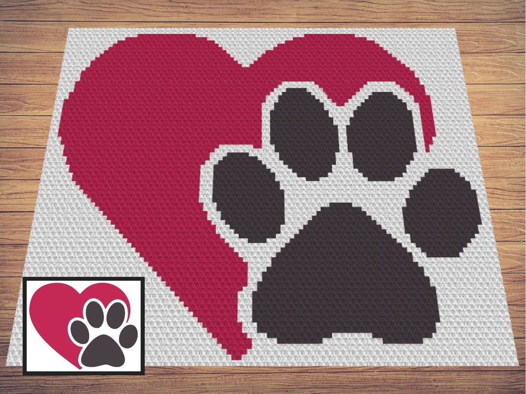 Heart Paw Love My Pet Graph and Pattern C2C Tapestry Crochet