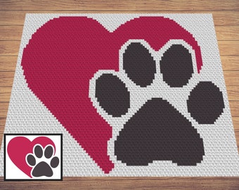 Heart Paw Print Crochet Blanket Pattern – C2C Graphgan (PDF Pattern)