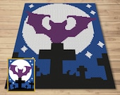 Halloween Moonlight Bat Graph and Pattern C2C & Tapestry Crochet - Crochet Bat Graphgan - Spooky Blanket - C2C Halloween Blanket Gift Babies