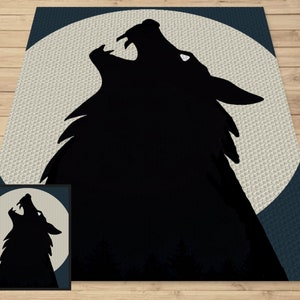 Wolf Howling At Moon Graph and Pattern C2C & Tapestry Crochet - Wolf Face Graphgan - Crochet Wolf Blanket - Wolf Afghan C2C Crochet Blankets