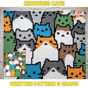 Modèle de couverture pour chat (PDF) | Grille C2C motif félin | Décoration intérieure animaux | Instructions graphiques et écrites