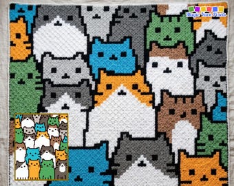 Cat Blanket Pattern PDF | Crowded Feline C2C Graphgan Chart | Animal Home Decor | Graph & Written Instructions