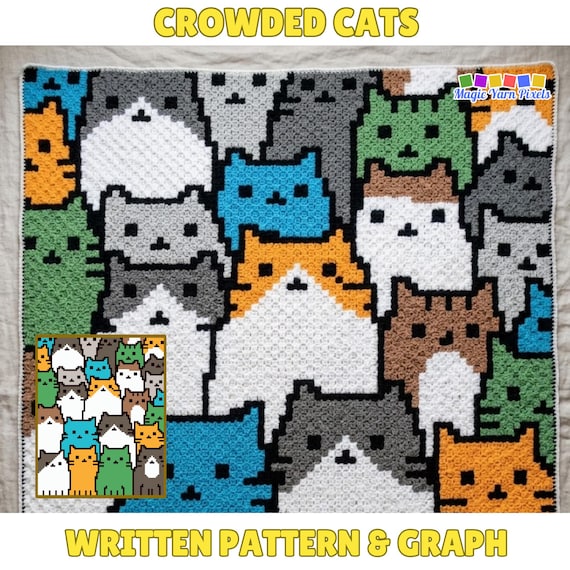 Cat Blanket Pattern PDF | Crowded Feline C2C Graphgan Chart | Animal Home Decor | Graph & Written Instructions