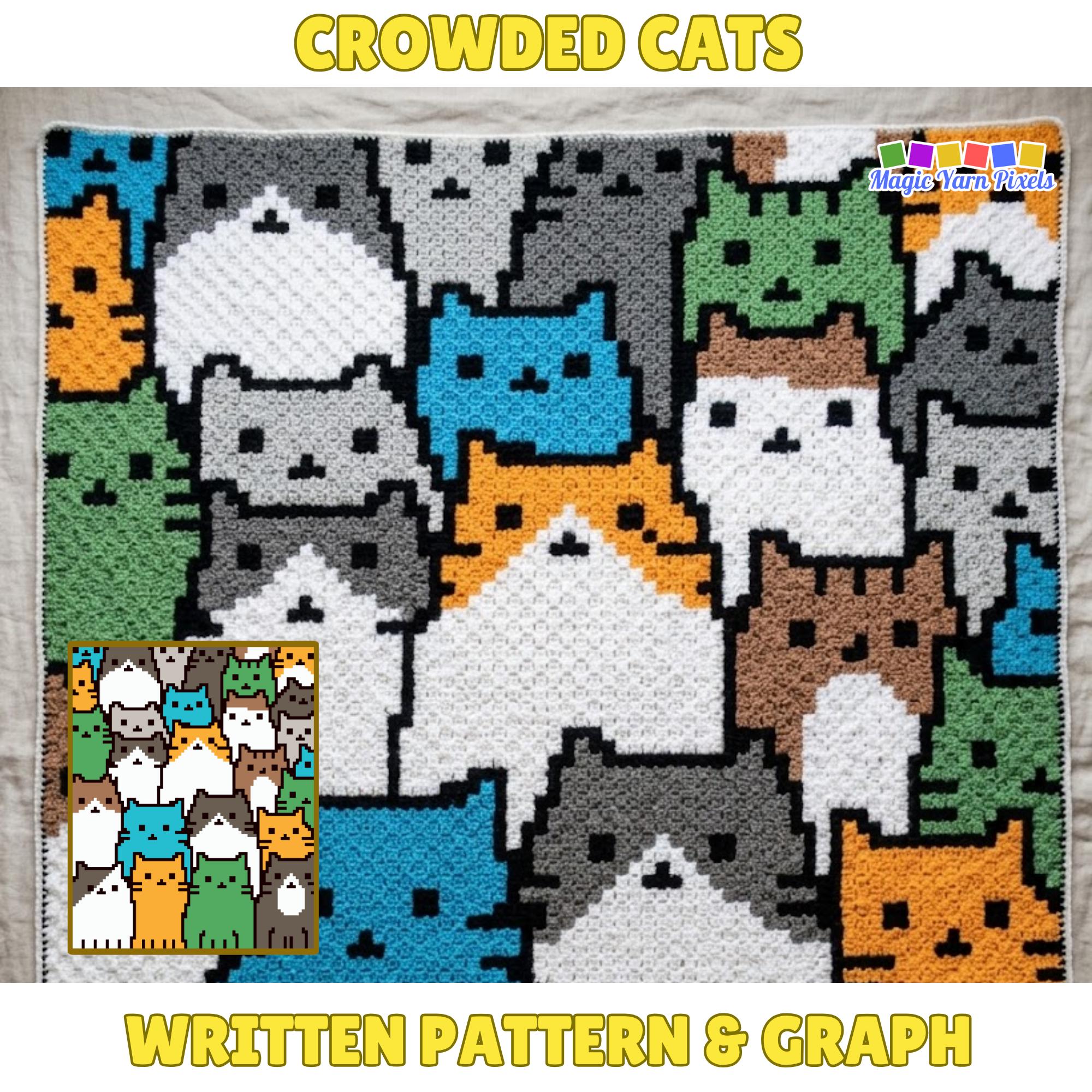 36 Cat Blanket Crochet Patterns: Cozy, Graphic, and Granny-Square Designs 15 Cat Blanket Crowded Feline C2C Graphgan Chart Animal Home
