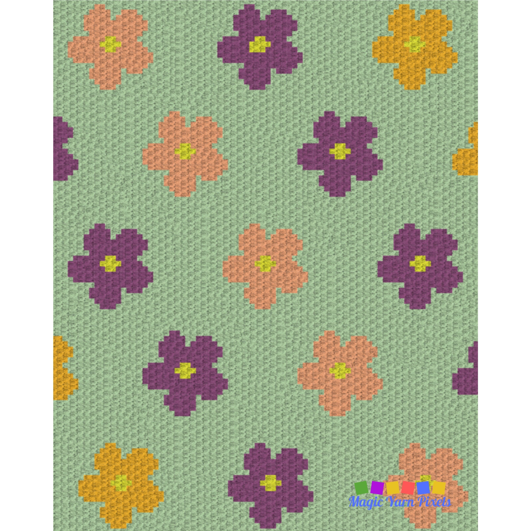 Colorful Flowers Crochet Blanket Graph Pattern C2C (PDF Pattern) - Etsy
