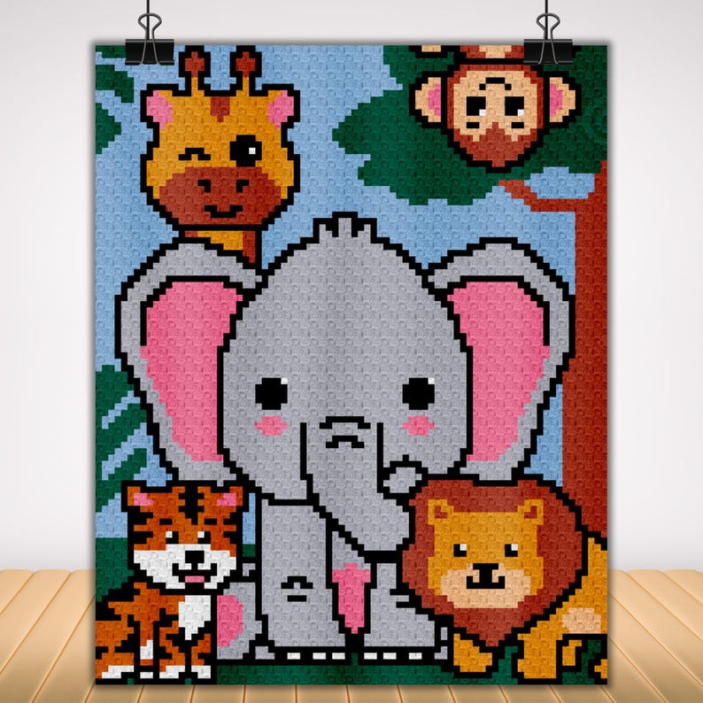 Jungle Animals Crochet Baby Blanket Pattern | C2C Graph (PDF Pattern ...