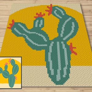 Cactus In The Sun Graph and Pattern C2C & Tapestry Crochet - C2C Cactus Graphgans - Crochet Cactus Blanket C2C Floral Baby Blankets Patterns