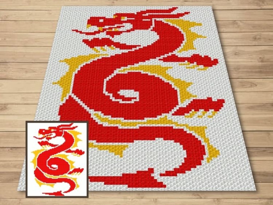 Chinese Dragon Graph Written Pattern for C2C Tapestry Crochet Crochet Dragon Pattern Chinese Dragon C2C Blanket Red Dragon Blanket Etsy Canada