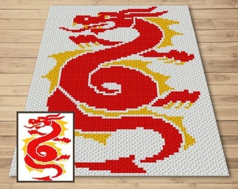 Chinese Dragon Graph + Written Pattern For C2C & Tapestry Crochet - Crochet Dragon Pattern - Chinese Dragon C2C Blanket - Red Dragon Blanket