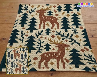 Forest Deer Blanket Pattern PDF | C2C Crochet | Woodland Nursery Decor | Rustic Cabin Throw | Graph & Written Instructions
