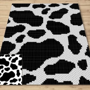 牛のプリントグラフ + C2C およびタペストリークロッシェ用の手書きパターン - C2C グラフ牛パターン - クロッシェアニマルプリント牛ブランケットベビー C2C 牛アフガン