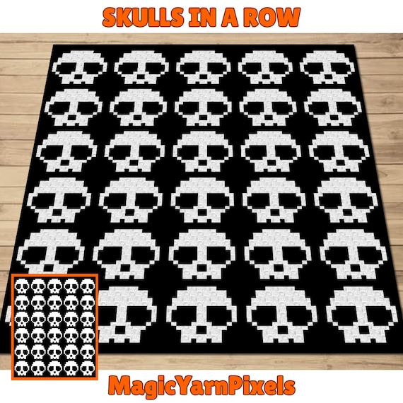 Skull Afghan Crochet Pattern | C2C, Tapestry, Halloween Blanket (PDF Pattern)