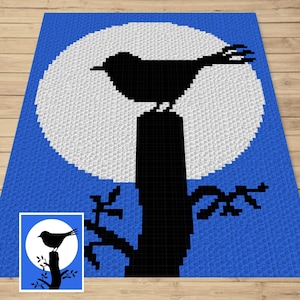 Silhouette di uccello al chiaro di luna grafico e modello C2C e arazzo coperta all'uncinetto per uccelli Graphgan - Coperta all'uncinetto per uccelli Robin C2C regalo per gli amanti degli uccelli