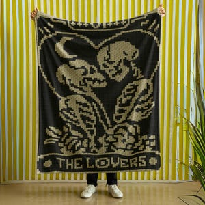 The Lovers Tarot Crochet Blanket Pattern Chart & Written Pattern For C2C + Tapestry Crochet | C2C Crochet Skull Blanket Goth Lovers Skeleton