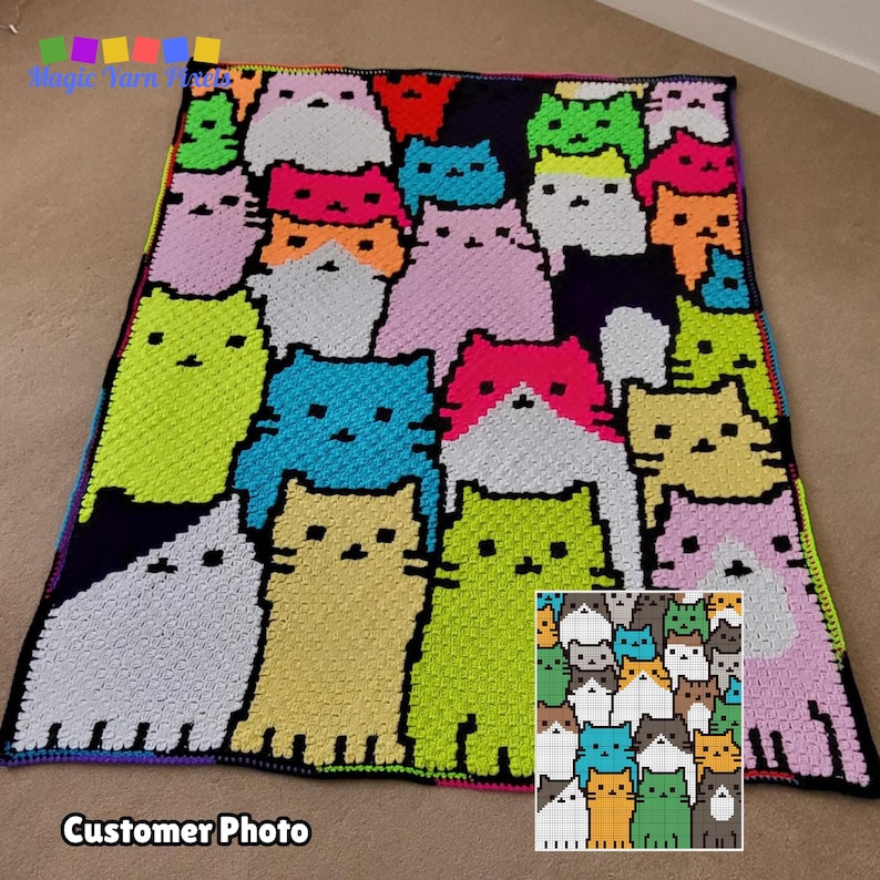 Crowded Cats Graph + Pattern C2C and Tapestry Crochet | Crochet Cat Blanket Cat Lady Crochet Afghan Cat Mama Gifts C2C Blanket Fur Baby Cats