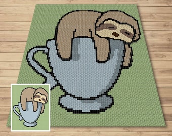 Sleeping Sloth On Teacup Graph and Pattern C2C & Tapestry Crochet- Sloth Blanket Graphgan C2C Sloth Crochet Blanket- Sloth Baby Blanket Gift