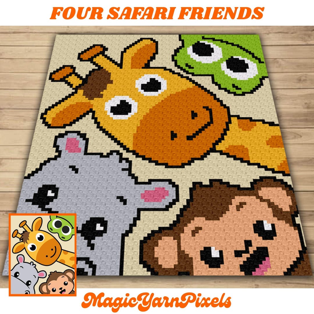 Safari Animal Crochet Blanket Pattern – C2C Graph, Jungle Baby Afghan ...