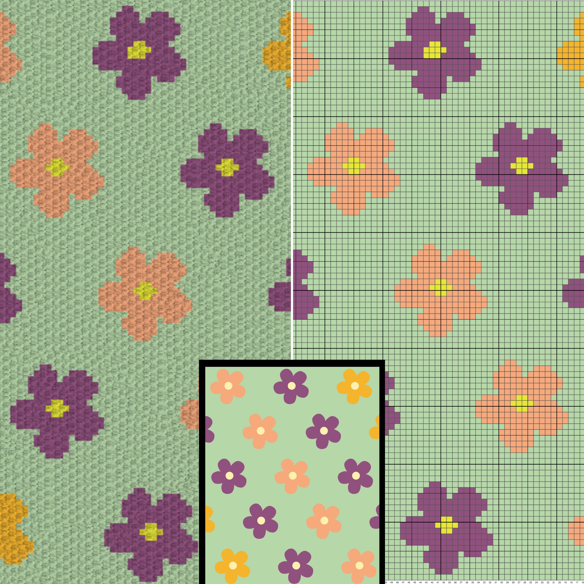 Colorful Flowers Crochet Blanket Graph Pattern C2C (PDF Pattern) - Etsy