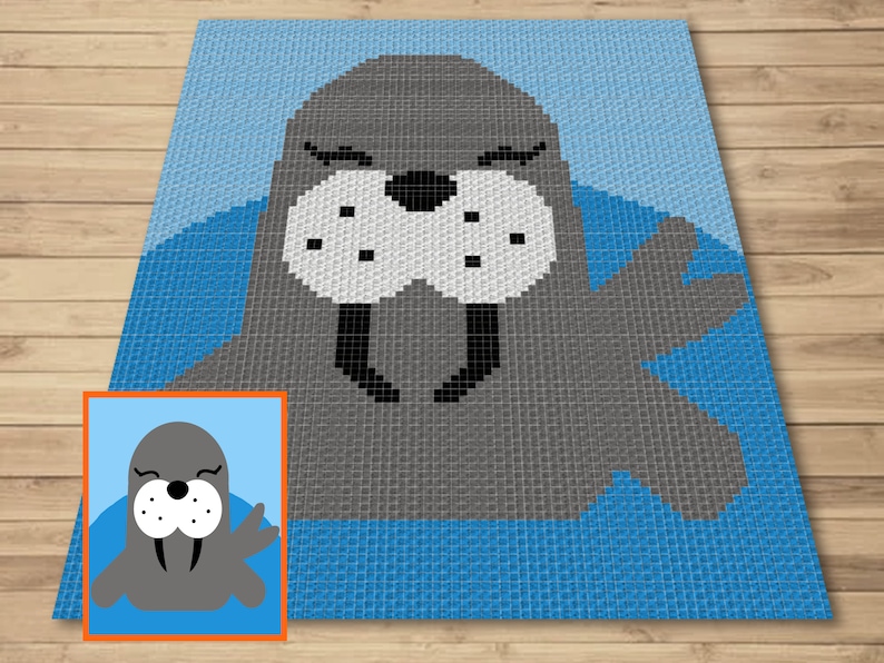 Cute Baby Seal Graph & Pattern C2C and Tapestry Crochet-Seal Crochet Graphgan-Seal Animal Crochet Blanket-Cute Animals C2C Blanket Gift Baby image 1