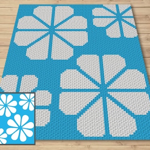 Abstract Daisy Print Graph and Pattern C2C & Tapestry Crochet - Flower C2C Throw Graphgan Crochet Daisy Blanket - C2C Daisy Blankets Crochet