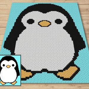 Joyeux bébé pingouin graphique et motif C2C et tapisserie au crochet - pingouin amour Graphgan pingouin crochet C2C couverture-couverture au crochet pingouin C2C cadeau bébé