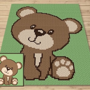 かわいいテディベアグラフ + C2C とタペストリークロッシェ用の書面パターン - C2C ベアグラフガン - 動物クロッシェブランケット - クロッシェアフガンベビーシャワー