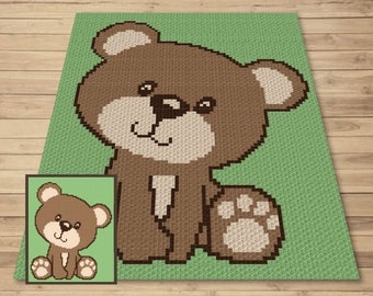 Gráfico de urso de pelúcia fofo + padrão escrito para C2C e crochê de tapeçaria - C2C Bear Graphghan - Cobertor de crochê animal - Chá de bebê afegão de crochê