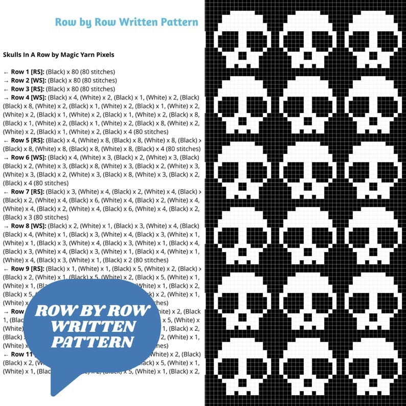 Skulls In A Row Afghan Pattern + Graph for C2C & Tapestry Crochet | C2C Crochet Skull Blanket | Spooky Crochet Halloween Blanket | Goth Gift