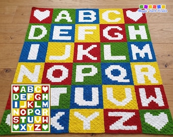 Alphabet Blocks Crochet Pattern - C2C Graph, Tapestry (PDF Download)