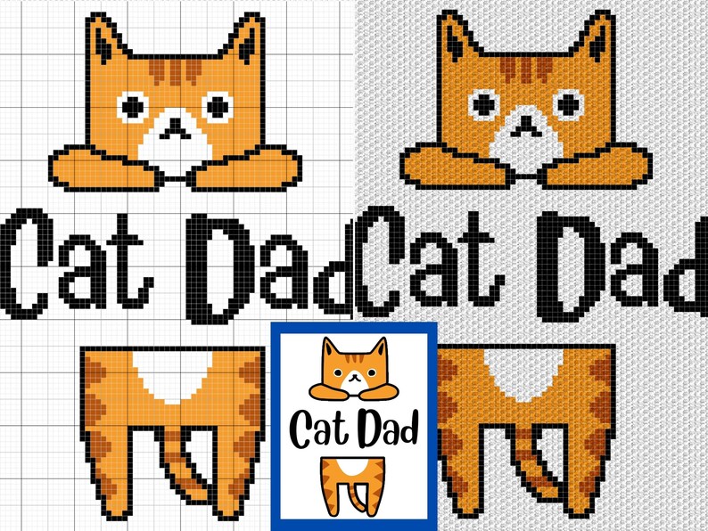 Cat Dad Kitty Graph & Pattern C2C and Tapestry Crochet Crochet Cat Boy Graphgan Cat Dad Crochet Blanket Cat Owner Gift C2C Kitty Blanket image 3