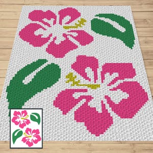 Fleur d'hibiscus rose hawaïenne graphique et motif C2C et tapisserie au crochet - C2C Flower Graphgan - Couverture de plage au crochet C2C Couverture florale pour bébé