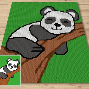 Bébé panda endormi graphique et motif C2C et tapisserie au crochet - Panda C2C Graphgan - Couverture panda au crochet - Couverture ours panda C2C