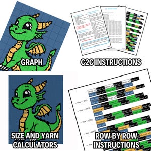 Cute Baby Dragon Graph + Written Pattern For C2C & Tapestry Crochet - C2C Dragon Graph - Crochet Dragon Blanket - Crochet Baby Dragon Afghan
