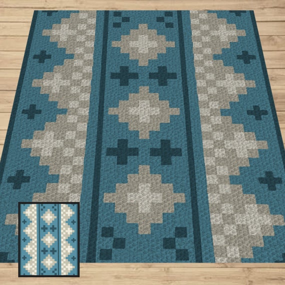 Folk Art Blanket Crochet Pattern | Geometric Afghan Graph (PDF Pattern)