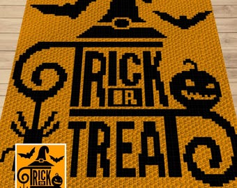 ハロウィン トリック・オア・トリート かぎ針編みグラフ – C2C ブランケットパターン (PDF)