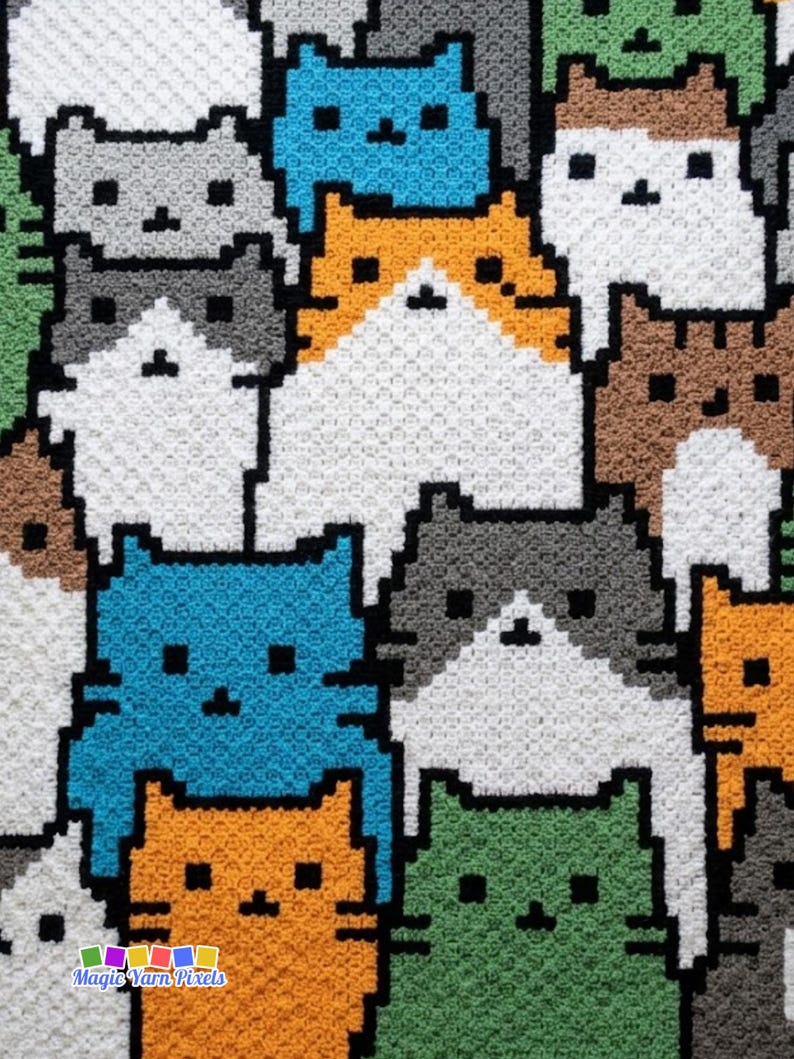 Cat Blanket Pattern PDF | Crowded Feline C2C Graphgan Chart | Animal Home Decor | Graph & Written Instructions